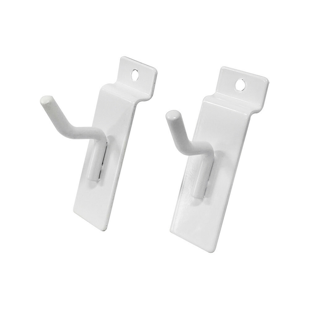 1" Slatwall Hook Panel Display Hooks, 1/4" Thickness Metal, White - PACK 2