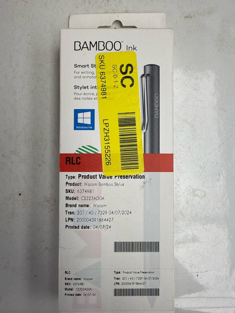 Wacom Bamboo Ink Smart Stylus for Windows Ink Second Generation CS323AG0A, Grey