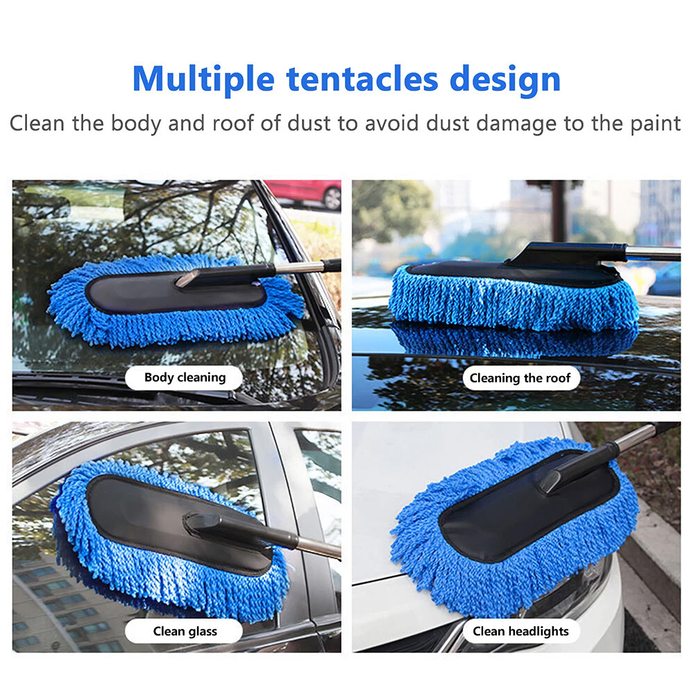 3pcs Car Cleaning Duster Microfiber Large Home Wax Treated Plastic Handle Brush
