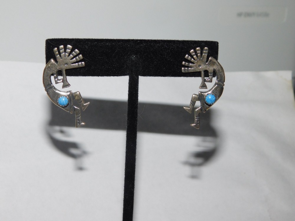 Native American Sterling Silver & Turquoise Kokopelli Earrings