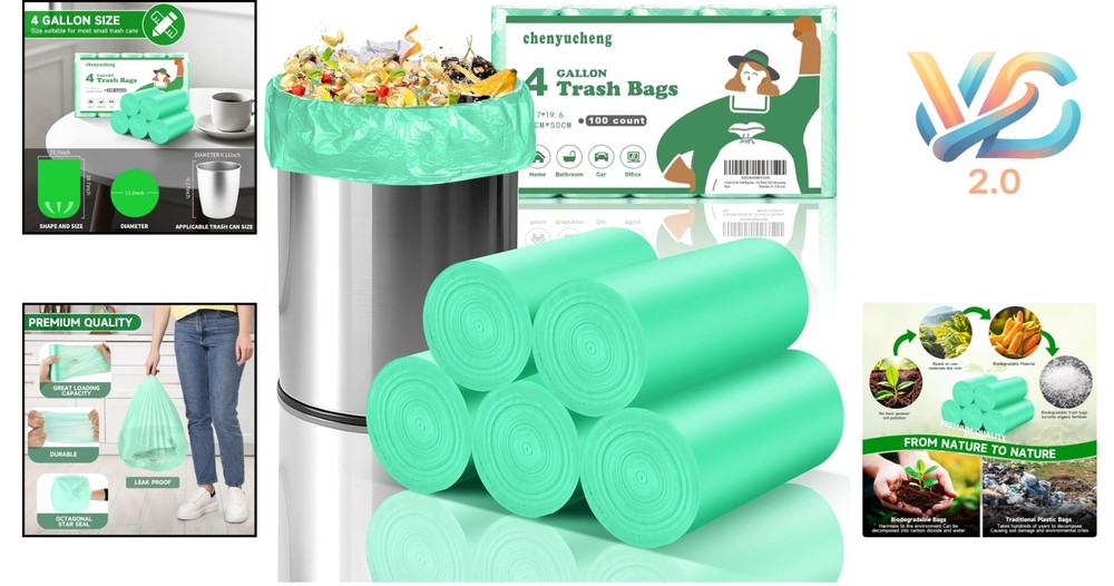 4 Gallon Biodegradable Trash Bags Unscented Green 100 Count