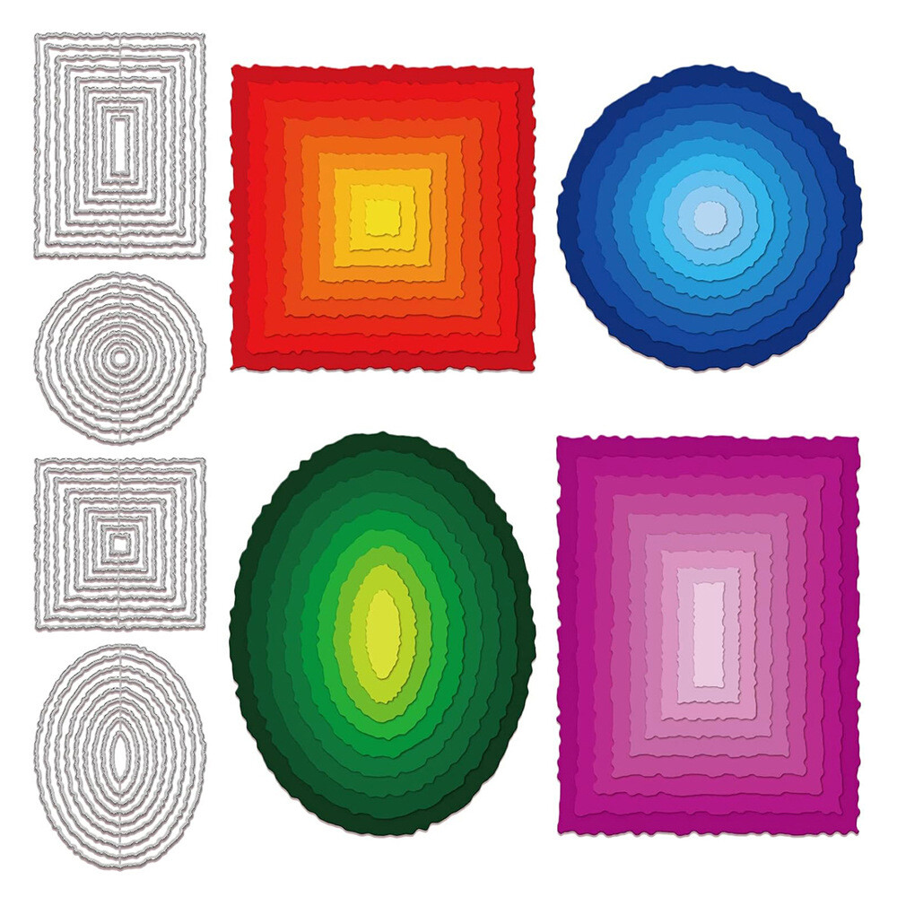 Deckled Circles Rectangle Cutting Dies Metal Stencils for Card Making Scrapbook