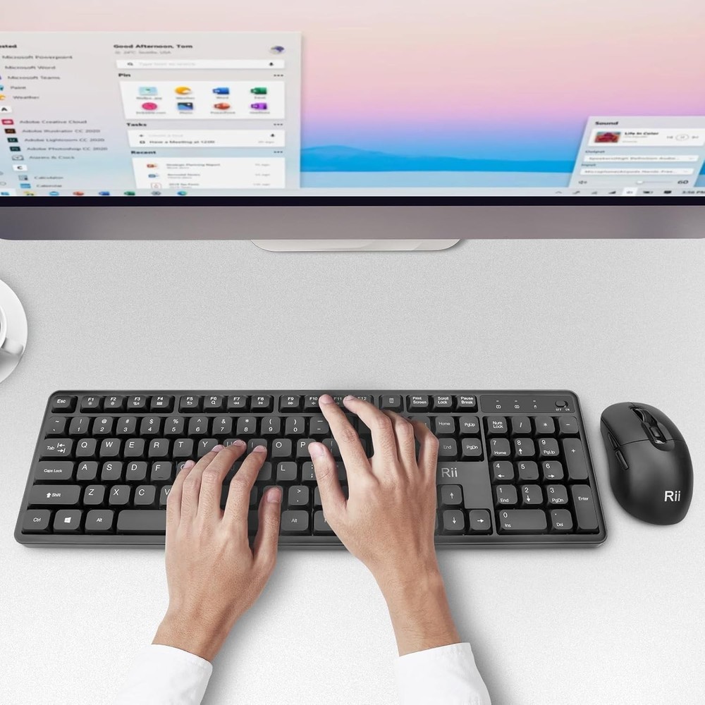 Wireless Keyboard and Mouse, 2.4G Full-Sized Quiet Ergonomic Keyboard, Quiet Typ