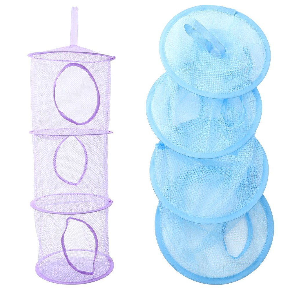 2 Pcs Foldable Hanging Storage Nets Multi Layer Mesh Drying Basket For Clothes
