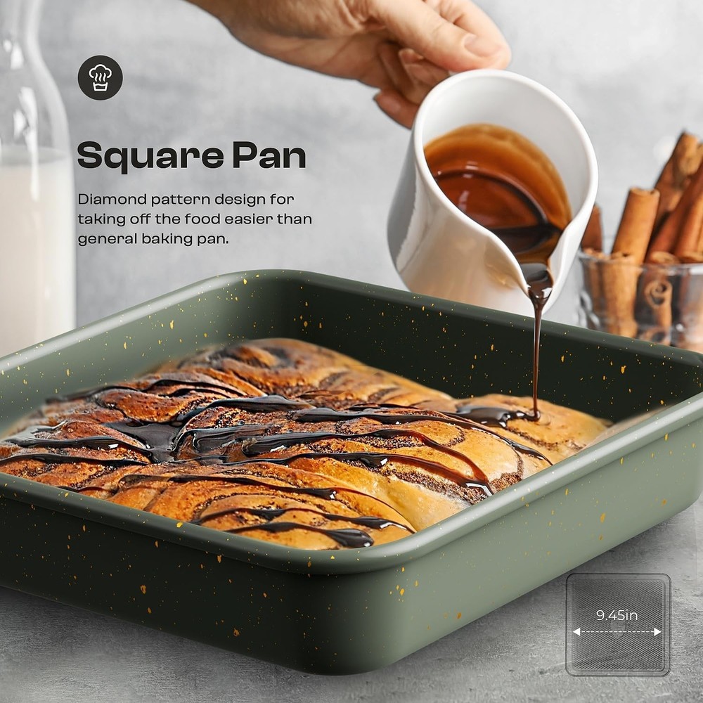 Elite 8-Piece Bakeware Set: Stackable, Nonstick Ceramic, Green Carbon Steel