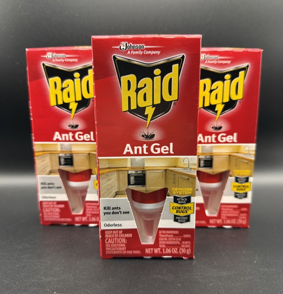 3x RAID ANT GEL Odorless Bug Control - 1.06 Oz Controls Prevents Bugs New Sealed