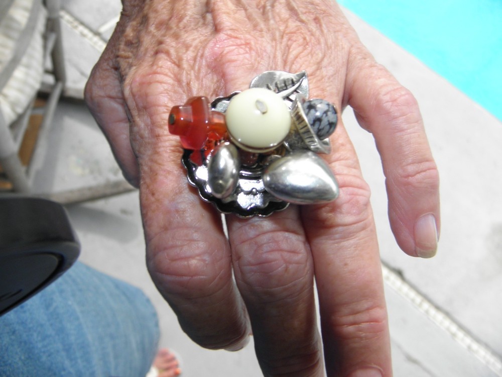 STAINLESS STEEL UNIQUE STUDIO ART  HIGHLY EMBELLISHED LAYERED RING