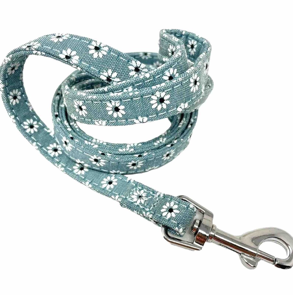 Dog Strap Harness with Leash Step In Blue Daisy Flower S M