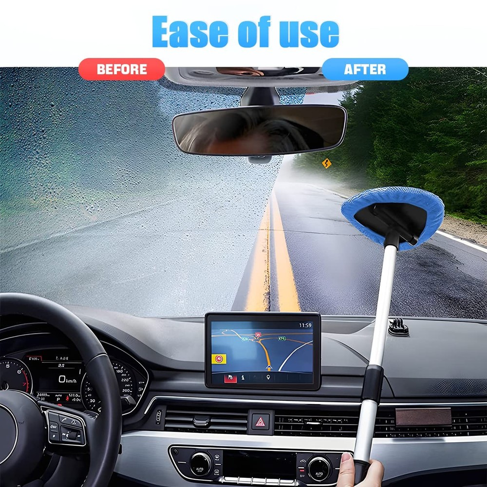 Windshield Cleaning Tool, Car Window Cleaner with Extendable Long Handle Blue