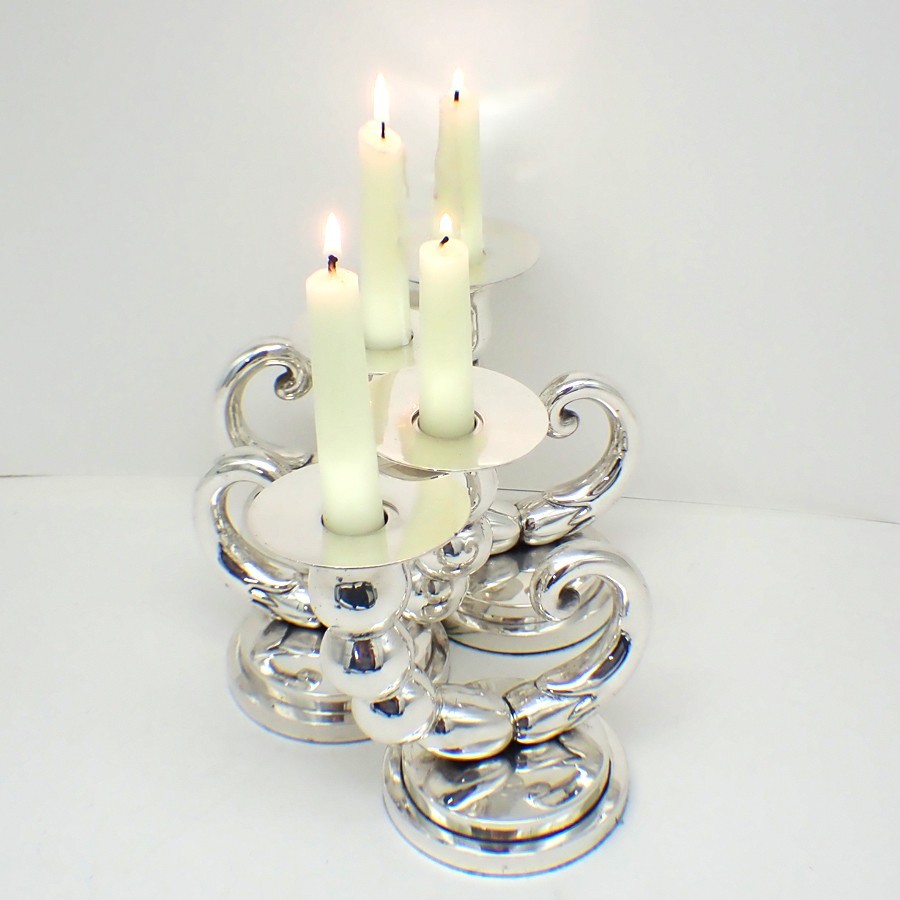 Modern Design 4 Candlesticks Set 935 Sterling Silver