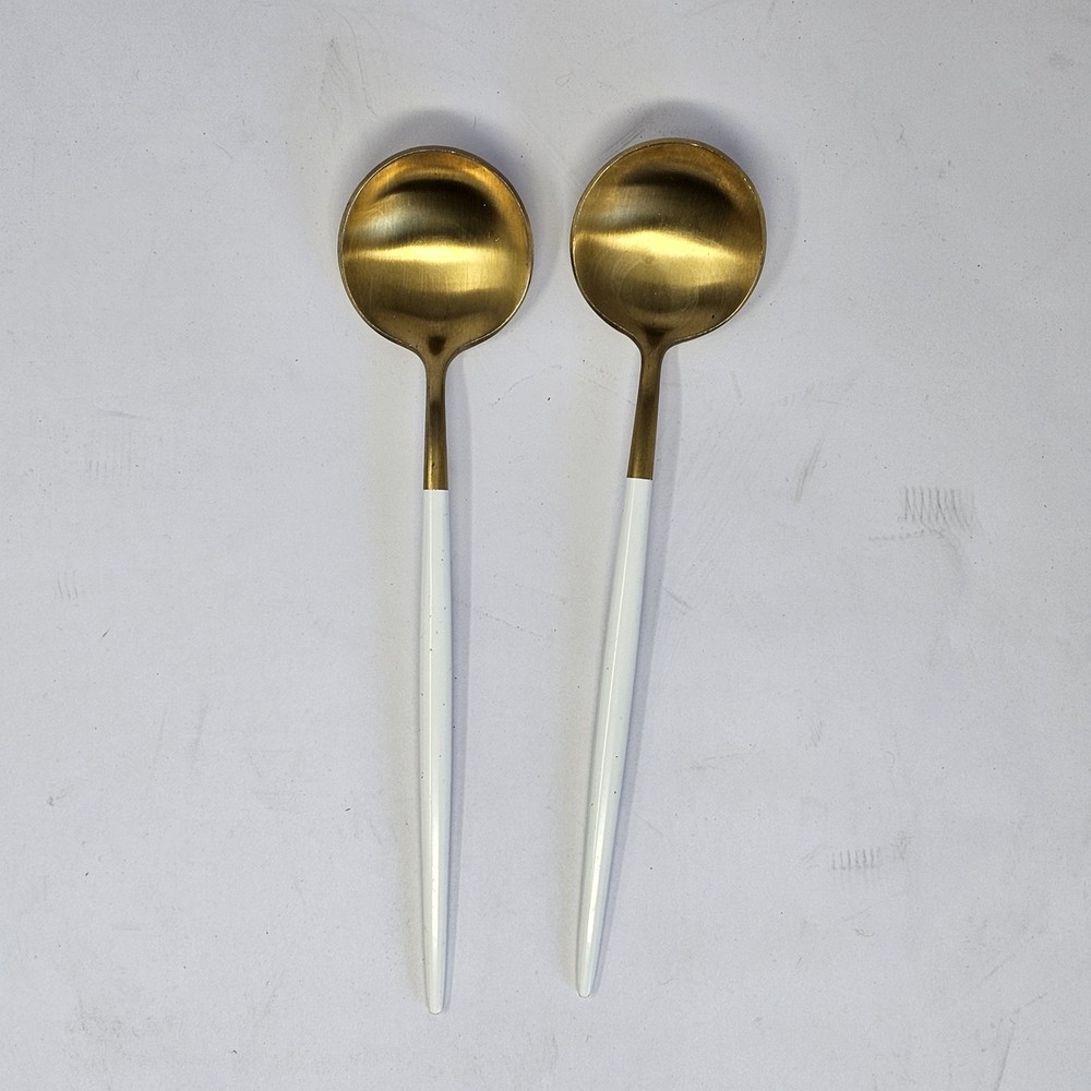 Flatware Replacement For Set White & Gold 2 Spoons MCM Look Curtipol Goa Style