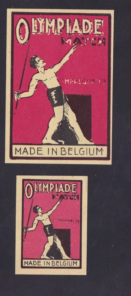 2 Old   Matchbox  label  Belgium Olympiade