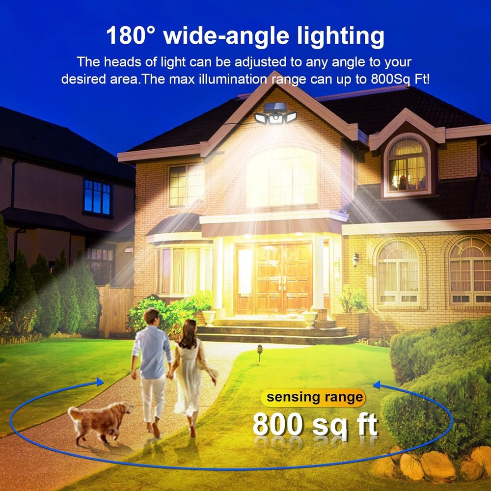 2 Pack Solar Security Lights with Motion Sensor & Adjustable LED Heads