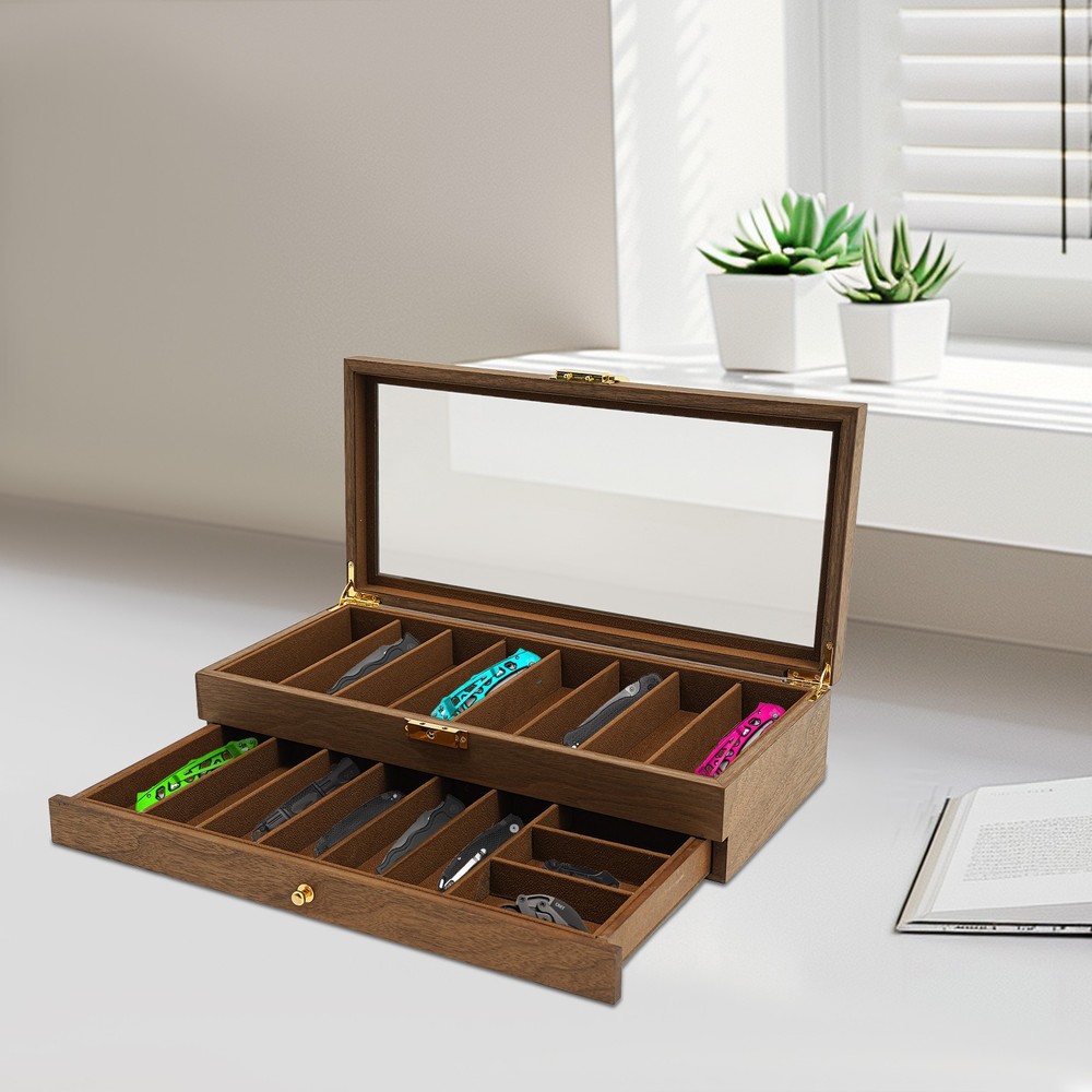 Knife Display Case, Knife Storage Box, 2-Tier Knife Display Case Organizer