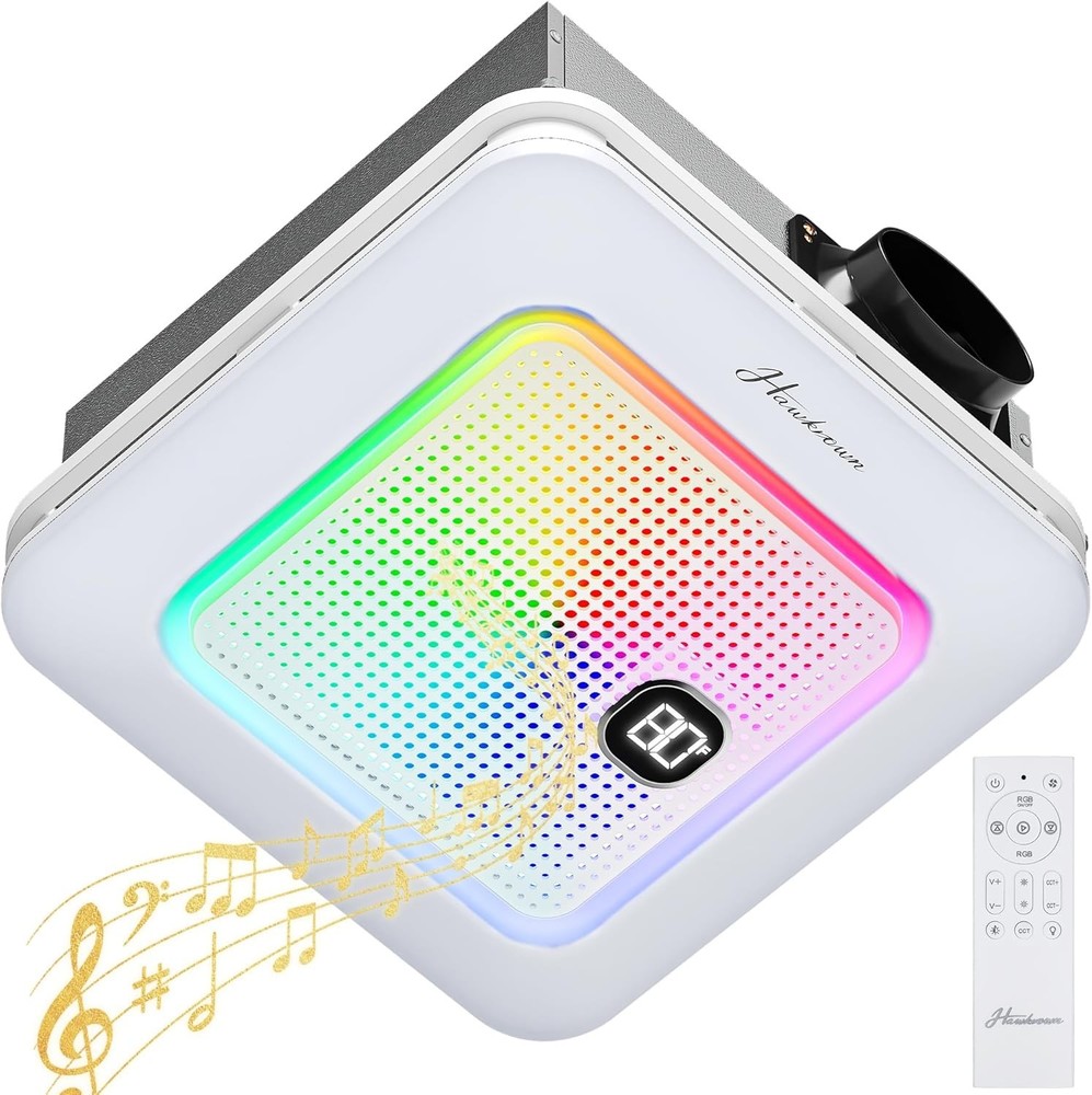 Bathroom Exhaust Fan Bluetooth Speaker Mount 230CFM Remote Air Circulation White