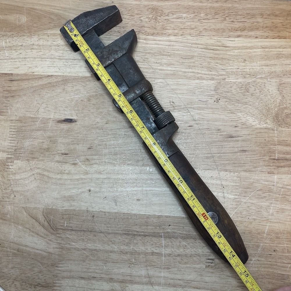 Antique Adjustable Monkey Wrench w/ Wooden Turn Handle
