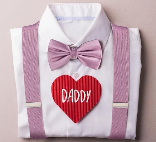 TIE G Solid Color Men's Suspender + Woven Bow Tie Set for Wedding : Raspberry