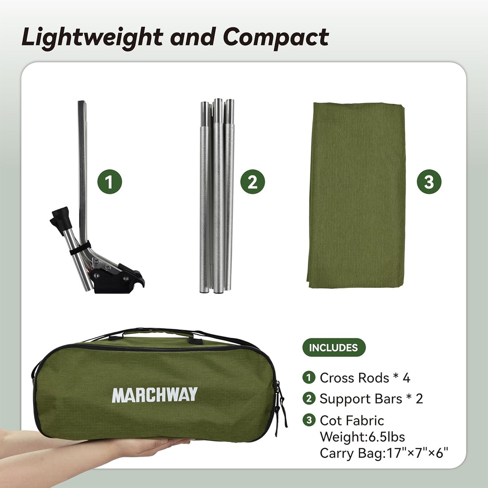 Compact Lightweight Folding Camping Cot Bed - Easy Setup, 330Lbs Capacity