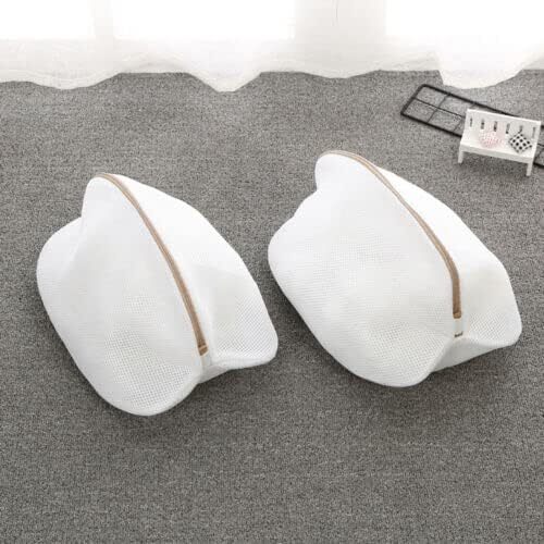 2* Mesh Laundry Bag, White Delicate Durable Polyester Wash Bag with Zipper