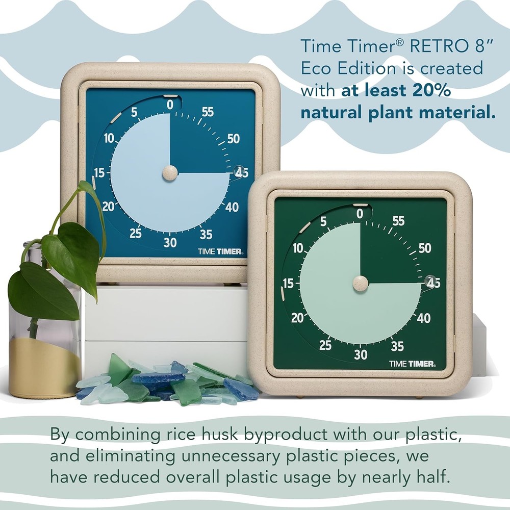 Time Timer® Retro 8 inch Eco Edition Visual Timer - 60 Minute Desk Countdown Cl