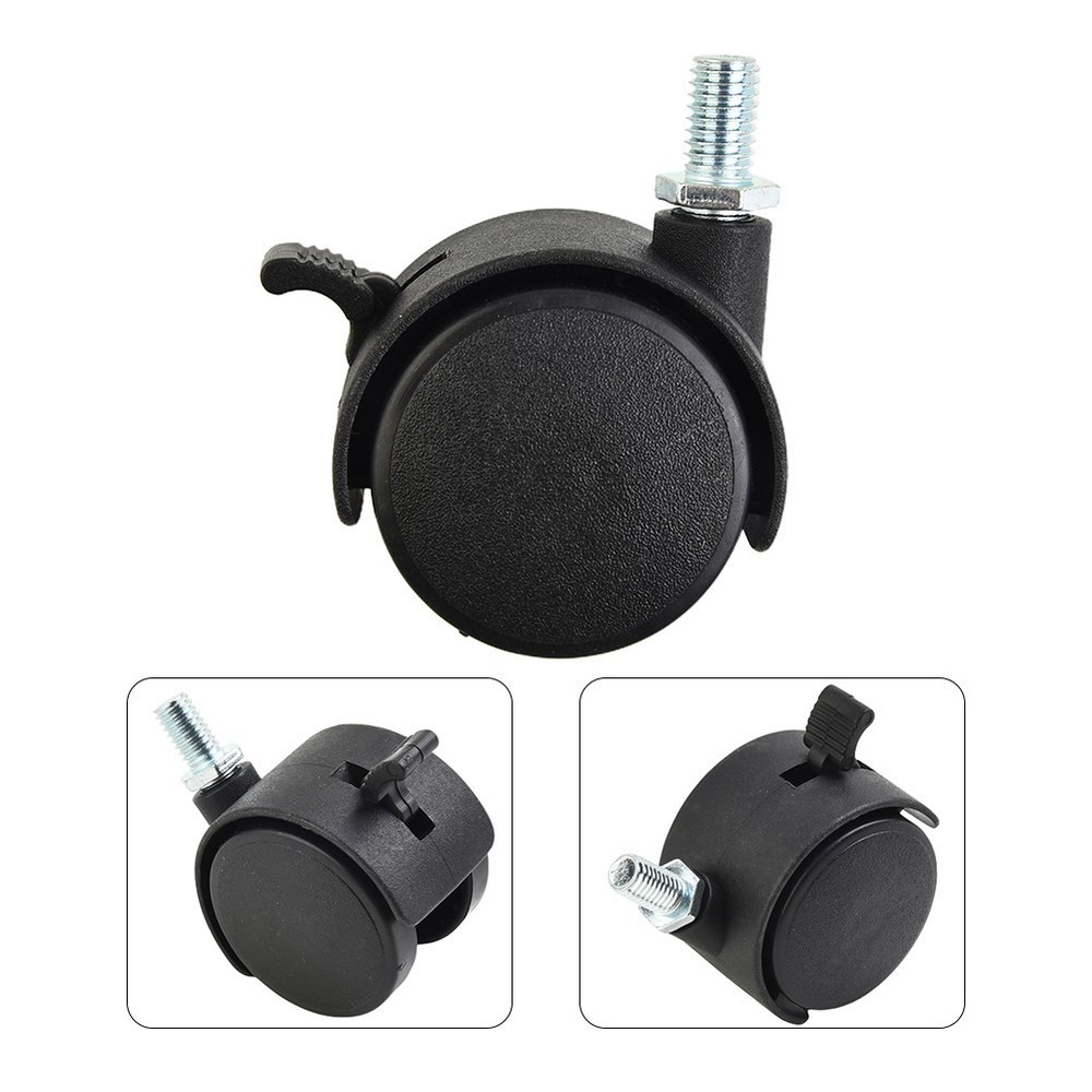 Office Chair Swivel Caster Wheels Double Plastic Rollers with Threaded Rod