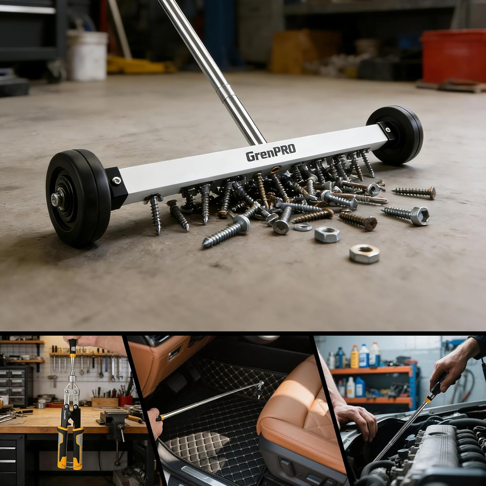 Magnetic Sweeper 2-Pack Heavy Duty Nail Magnet Roller Telescoping Handle 8.8LB