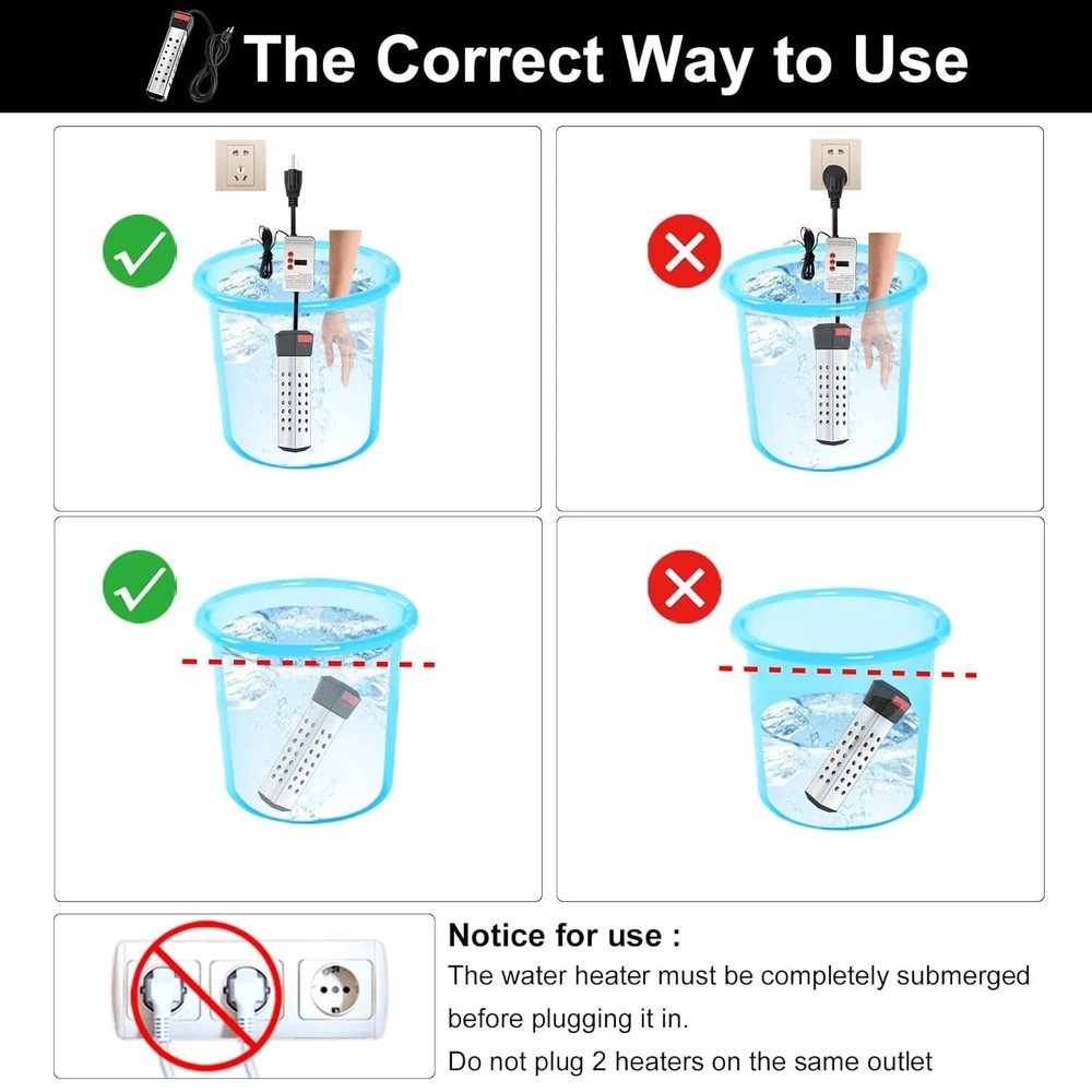 Immersion Water Heater, 2000W Portable Water Heater with LCD Thermostat, 304 Sta