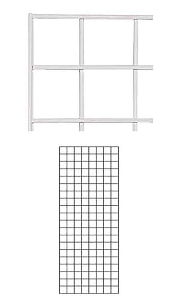 Wire Grid Triangle Tower Display Rack Casters Rolling Castors white 2' x 5 ½' H