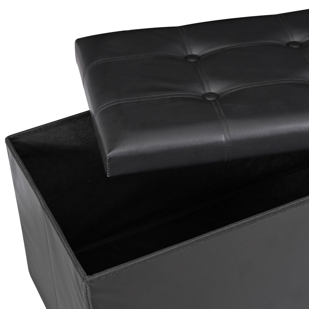 30" Folding Storage Ottoman Footstools MDF Frame Hallway Soft Seat Black