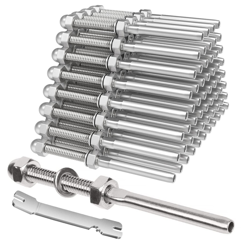 60 Pack Cable Railing Swage Threaded Stud Tension End Fitting Terminal Fits 1/8"