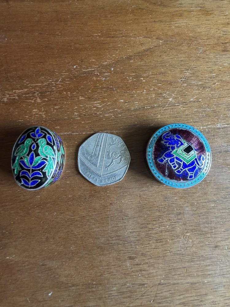Vintage Two 925 Silver Enamel Pill Boxes