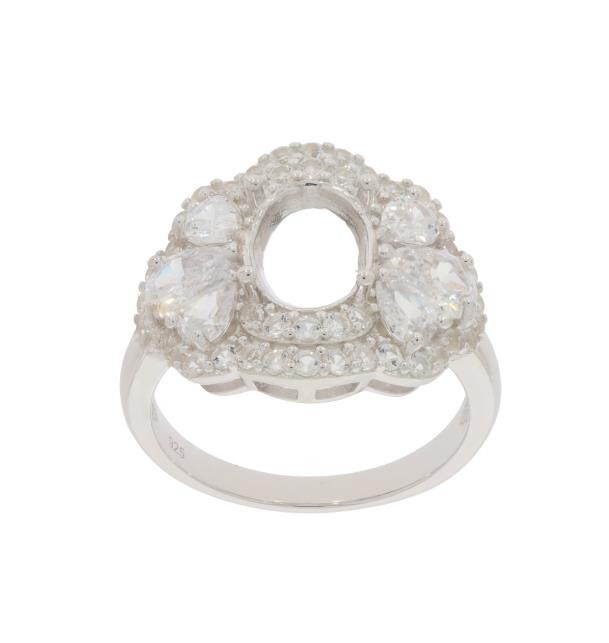 Sterling Silver Semi Mount Ring Setting OV 9x7mm Halo