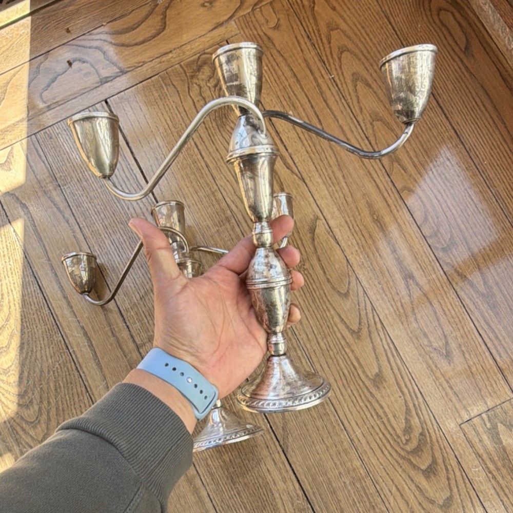 Gorham Silverplate 3-Arm Candelabras Pair Post-1940 Decorative Candle Holders