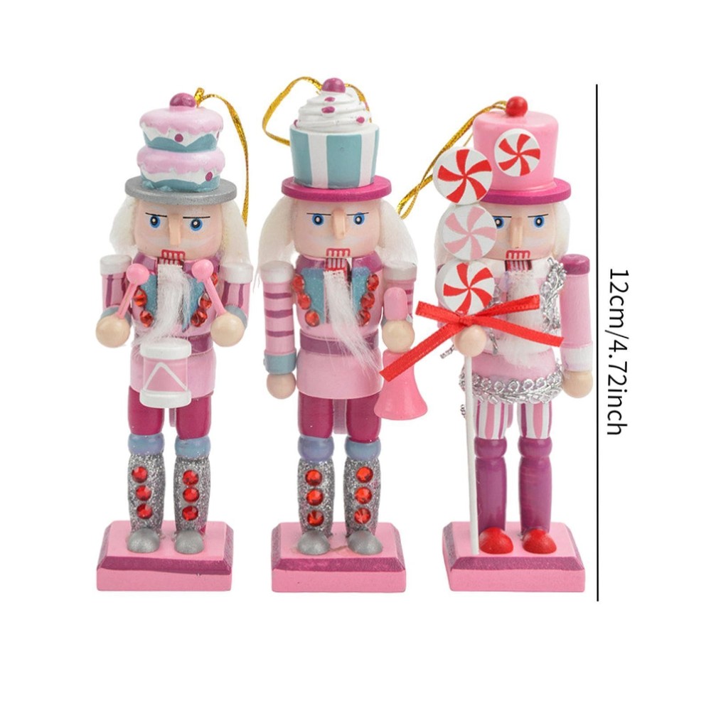 3 Pieces Wooden Nutcracker Christmas Tree Decoration Mini Nutcracker Figurine