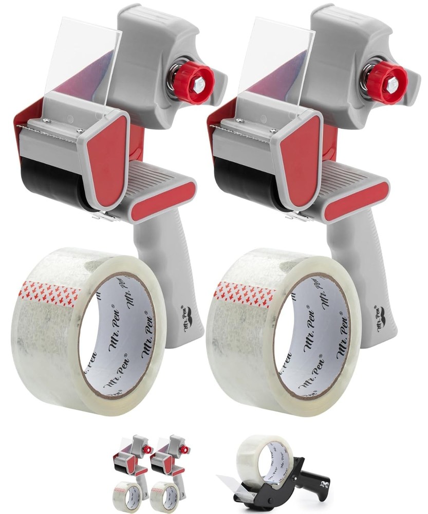 Heavy Duty Packing Tape Dispenser Gun 2-Inch,2 Pack with 2 RollsClear Packaging