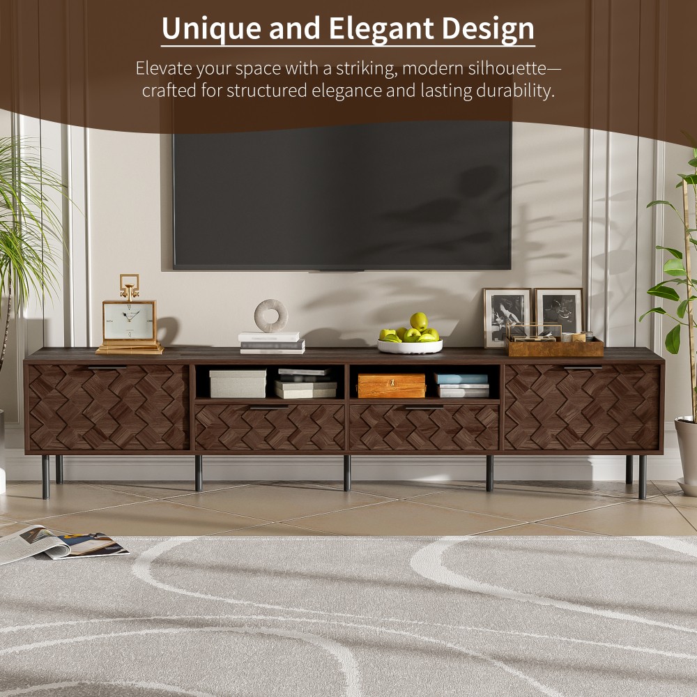 TV Stand with Storage Space Features Soft-Close Hinges Includes Table Legs