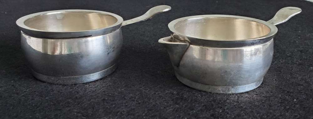 VTG Silver Plated Creamer & Sugar Bowl Service Set Stackable Portable w/Handle