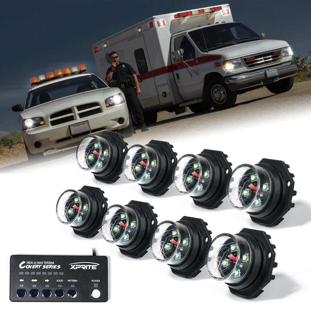 Hide-A-Way LED Strobe Lights Kit White Amber Hazard Headlight w/ Control Panel