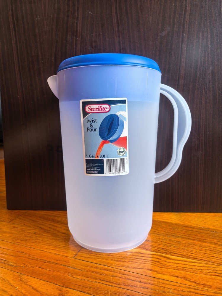 Pitcher with Handle, Sterilite 1 gallon Plastic, White translucent