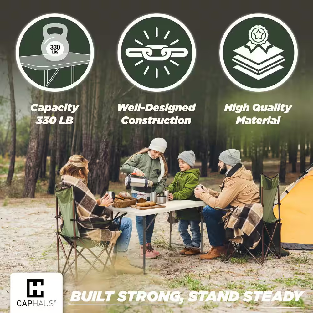 70.9 In. Gray Rectangle Steel Frame White Plastic Foldable Picnic Table