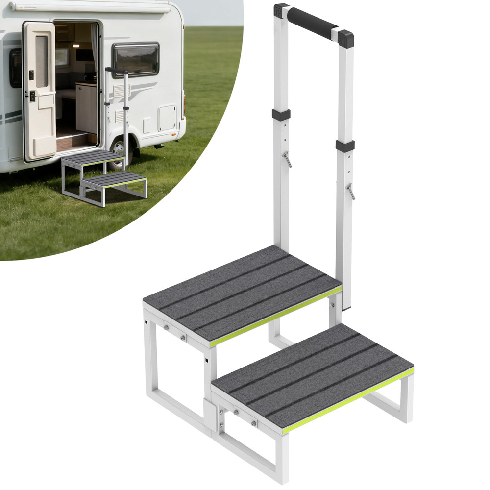 RV Steps with Handrail (26"-38"), Dual-Side Setup, Portable 2-Step RV Stairs