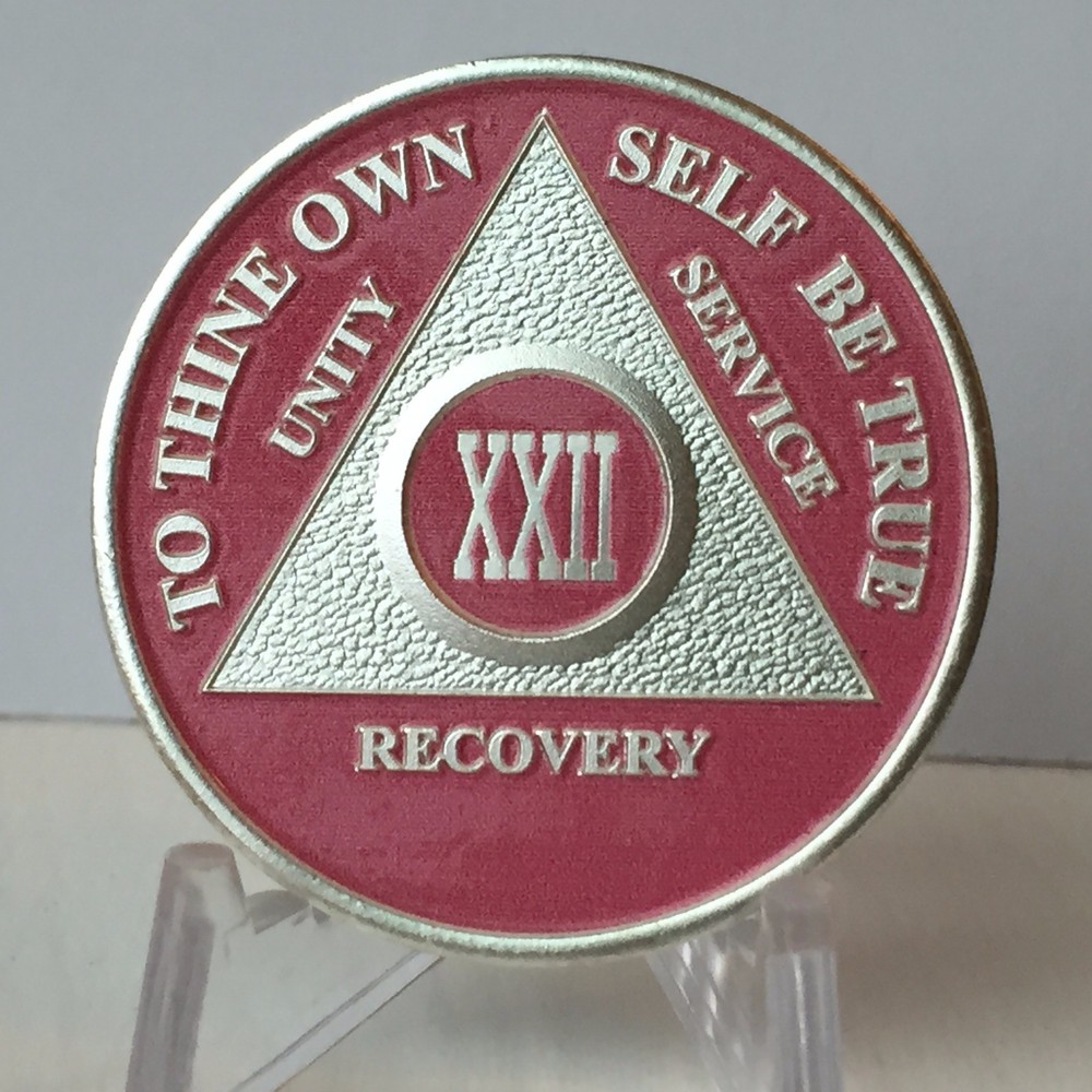 Pink & Silver Plated 22 Year AA Chip Alcoholics Anonymous Medallion Coin