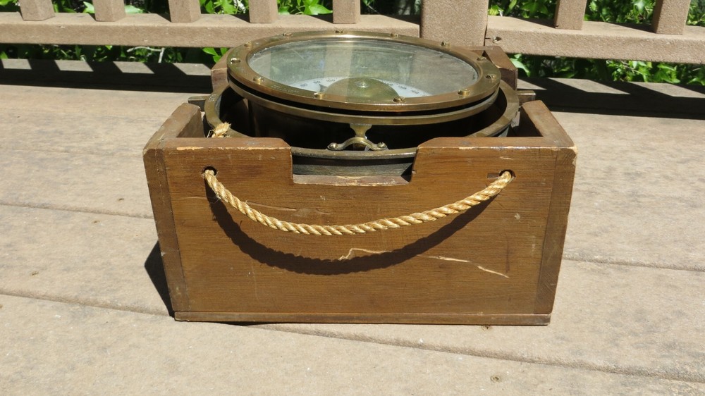 Early Vintage E.S. Ritchie Nautical Gimbal Directional Compass Solid Brass BOX