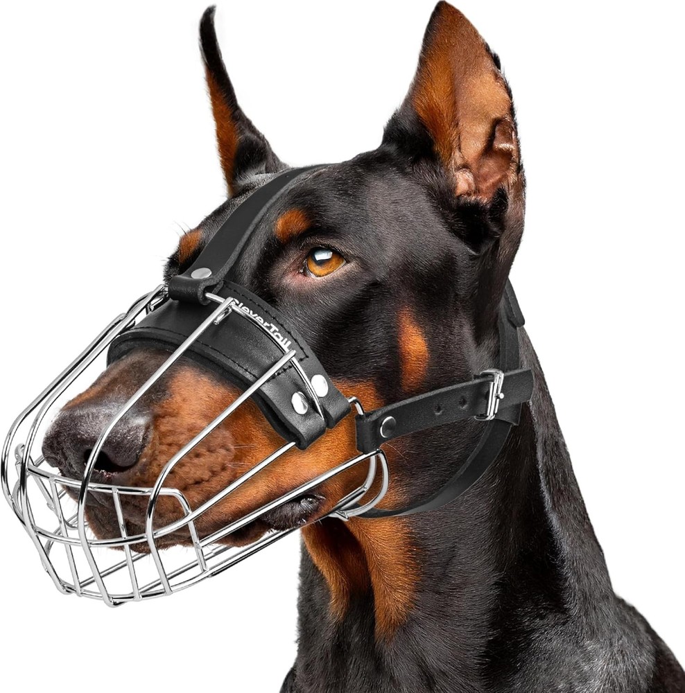 Heavy-Duty Metal Muzzle for Large Doberman - Anti-Bark Cage Design