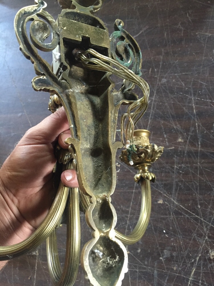 Lc 9 1Pair Antique Heavy Brass Three Arm Wall Sconce