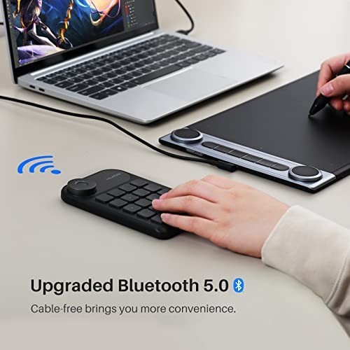 Wireless Bluetooth Programmable Keypad with Dial & 18 Custom Keys for Drawing, P