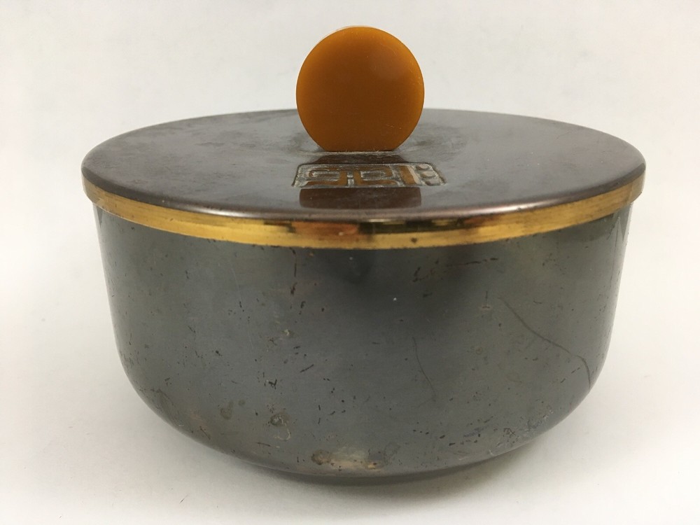 Benedict Maya Bronze Jar with Bakelite Handle Lidded Vintage Trinket Box