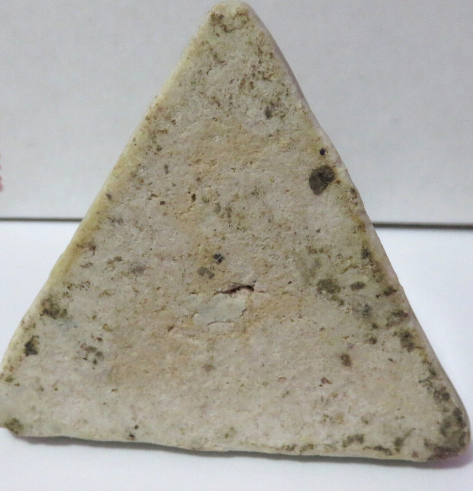 ANTIQUE HANDPAINTED STONEWARE TRIANGLE SHAPED BOTTLE