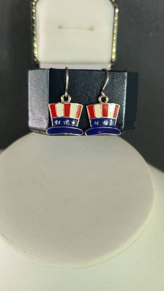 American Flag Hat Shaped Dangling Earrings