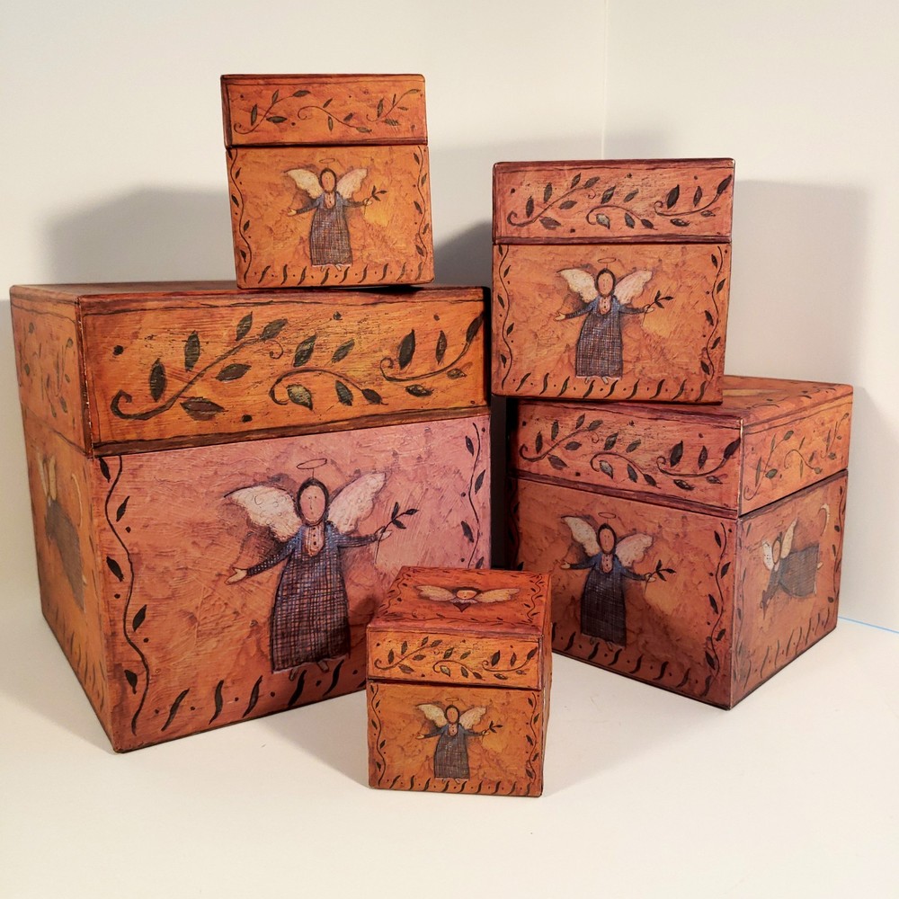 Bob’s Boxes Primitive Folk Angels by R A Lang Nesting Stackable Decor Storage